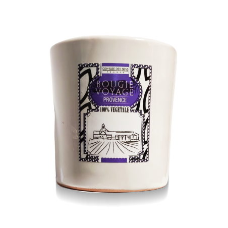 Bougie 220g, pot émaillé blanc en terre cuite avec couvercle- PROVENCE/LAVANDE