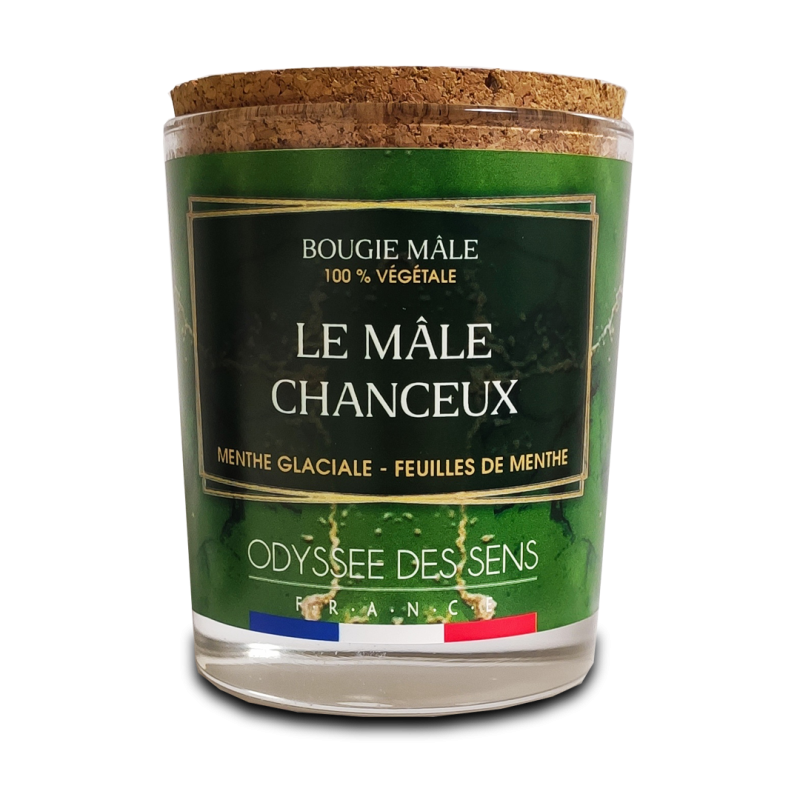 Bougie végétale 220g, bouchon liège LE MALE CHANCEUX - MINT 27