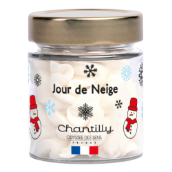 Bougie 80g, pot rond avec couvercle doré - JOUR DE NEIGE